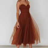 Smitten Sweetheart Neckline Chiffon Midi Dress Chocolate