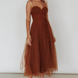 Smitten Sweetheart Neckline Chiffon Midi Dress Chocolate