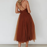 Smitten Sweetheart Neckline Chiffon Midi Dress Chocolate