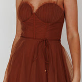 Smitten Sweetheart Neckline Chiffon Midi Dress Chocolate