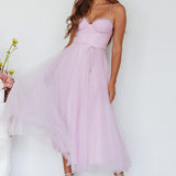 Smitten Sweetheart Neckline Chiffon Midi Dress Orchid