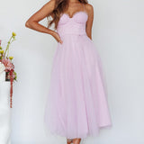 Smitten Sweetheart Neckline Chiffon Midi Dress Orchid