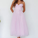 Smitten Sweetheart Neckline Chiffon Midi Dress Orchid
