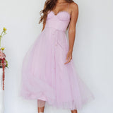 Smitten Sweetheart Neckline Chiffon Midi Dress Orchid