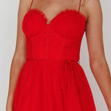 Smitten Sweetheart Neckline Chiffon Midi Dress Red