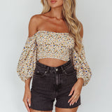 Maureen Off-Shoulder Shirred Crop Top Orange Multi