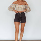Maureen Off-Shoulder Shirred Crop Top Orange Multi