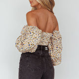 Maureen Off-Shoulder Shirred Crop Top Orange Multi