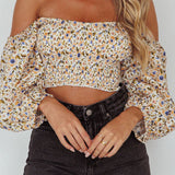 Maureen Off-Shoulder Shirred Crop Top Orange Multi