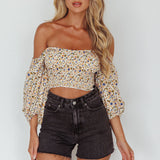 Maureen Off-Shoulder Shirred Crop Top Orange Multi