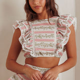 Wild And Free Ruffle Trim Crop Top Floral Natural