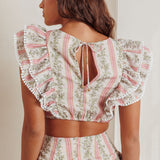 Wild And Free Ruffle Trim Crop Top Floral Natural