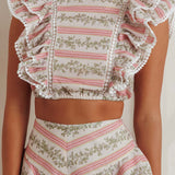Wild And Free Ruffle Trim Crop Top Floral Natural