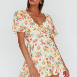 Costa Rica Puff Sleeve Romper Floral Beige