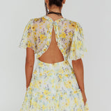 Tres Chic Flutter Sleeve Cut-Out Dress Floral Yellow