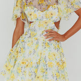 Tres Chic Flutter Sleeve Cut-Out Dress Floral Yellow