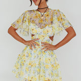 Tres Chic Flutter Sleeve Cut-Out Dress Floral Yellow