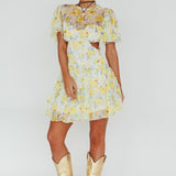 Tres Chic Flutter Sleeve Cut-Out Dress Floral Yellow