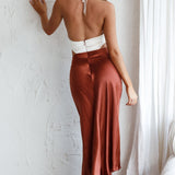 Social Butterfly Cut-Out Waist Midi Dress White Brown