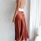 Social Butterfly Cut-Out Waist Midi Dress White Brown