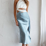 Social Butterfly Cut-Out Waist Midi Dress Teal
