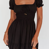 Amilie Shirred Waist Sundress Black