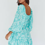 Amilie Shirred Long Sleeve Dress Floral Green