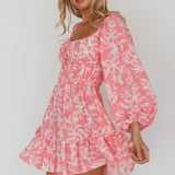 Amilie Shirred Long Sleeve Dress Floral Pink