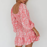 Amilie Shirred Long Sleeve Dress Floral Pink