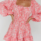 Amilie Shirred Long Sleeve Dress Floral Pink
