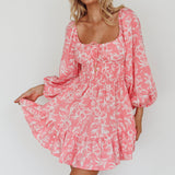 Amilie Shirred Long Sleeve Dress Floral Pink