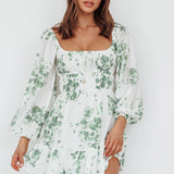 Amilie Shirred Long Sleeve Dress Floral White/Olive