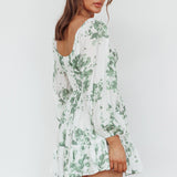 Amilie Shirred Long Sleeve Dress Floral White/Olive