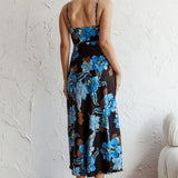 Missoula Cami Strap Padded Bust Midi Dress Flower Blue