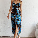 Missoula Cami Strap Padded Bust Midi Dress Flower Blue