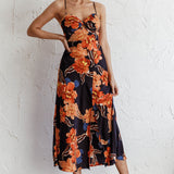 Missoula Cami Strap Padded Bust Midi Dress Flower Orange