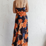 Missoula Cami Strap Padded Bust Midi Dress Flower Orange