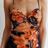 Missoula Cami Strap Padded Bust Midi Dress Flower Orange