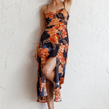 Missoula Cami Strap Padded Bust Midi Dress Flower Orange