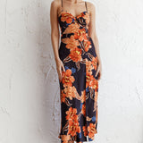 Missoula Cami Strap Padded Bust Midi Dress Flower Orange