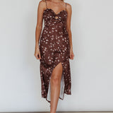 Missoula Cami Strap Padded Bust Midi Dress Printed Brown