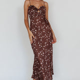 Missoula Cami Strap Padded Bust Midi Dress Printed Brown