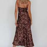 Missoula Cami Strap Padded Bust Midi Dress Printed Brown