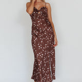 Missoula Cami Strap Padded Bust Midi Dress Printed Brown