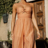 Alpha Cut-Out Bodice Textured Jumpsuit Apricot