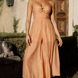 Alpha Cut-Out Bodice Textured Jumpsuit Apricot
