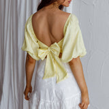 Alpha Tied Back Puff Sleeve Top Lemon
