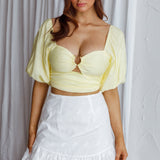 Alpha Tied Back Puff Sleeve Top Lemon