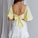 Alpha Tied Back Puff Sleeve Top Lemon