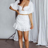 Alpha Tied Back Puff Sleeve Top White
